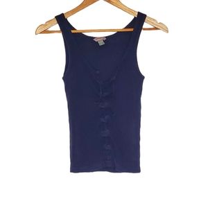 Navy Lace-Up Ribbed Sleeveless Tank